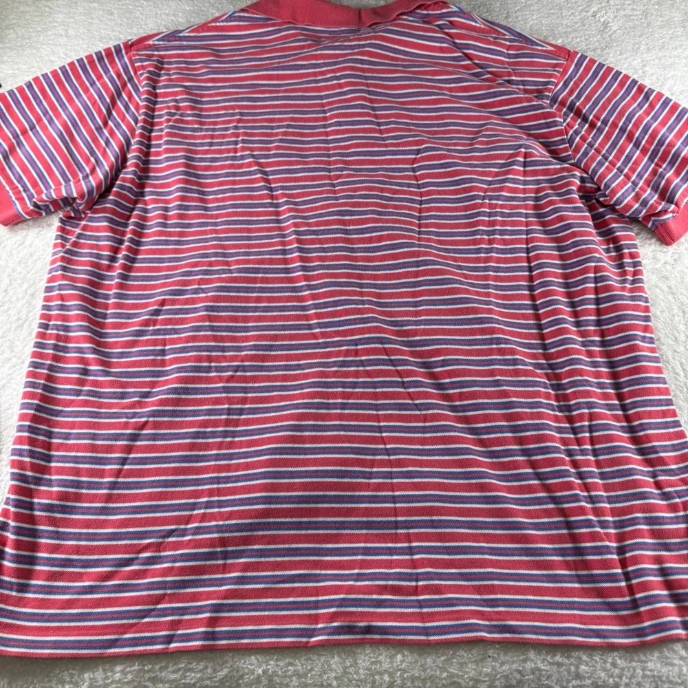 Vintage Polo Ralph Lauren 3XB Big Pink Blue Striped Polo Shirt Collar Button